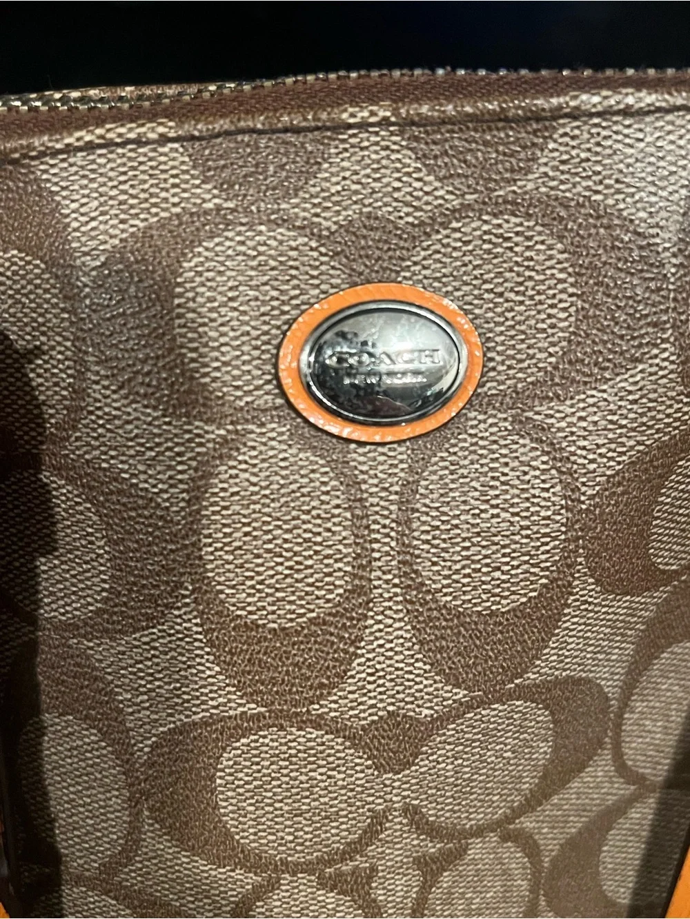 Coach Brown Signature Dome Satchel with Orange Trim